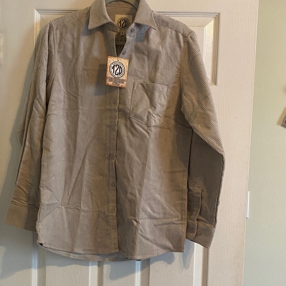 Granola outdoors hippie retro 100% cottonPolo Tan Striped button up Shirt Jacket - Picture 1 of 7